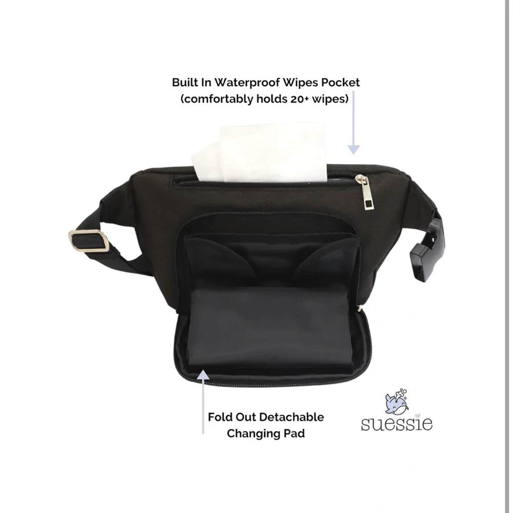 Suessie Fanny Pack Diaper Bag - with Baby Changing Pad & Waterproof Wipes Pocket